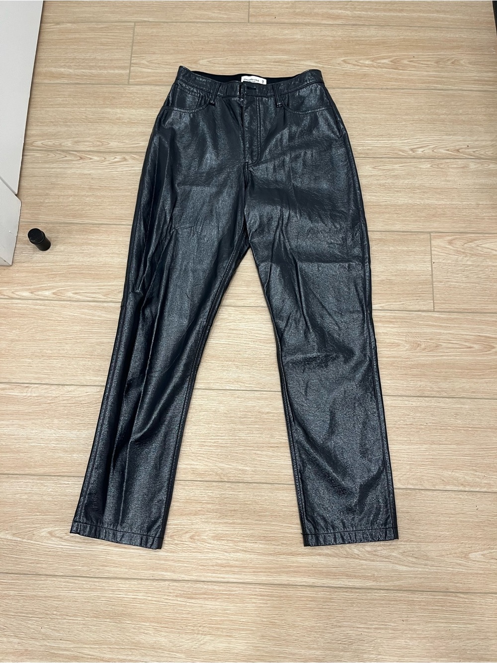 Anthropologie Black Faux Leather Straight-Leg Pants